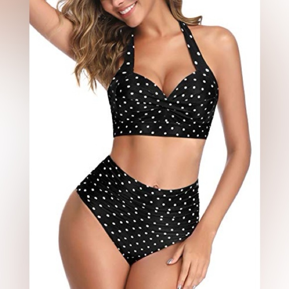 Polka Dot High-Waist Vintage Bikini Set - Black NWOT